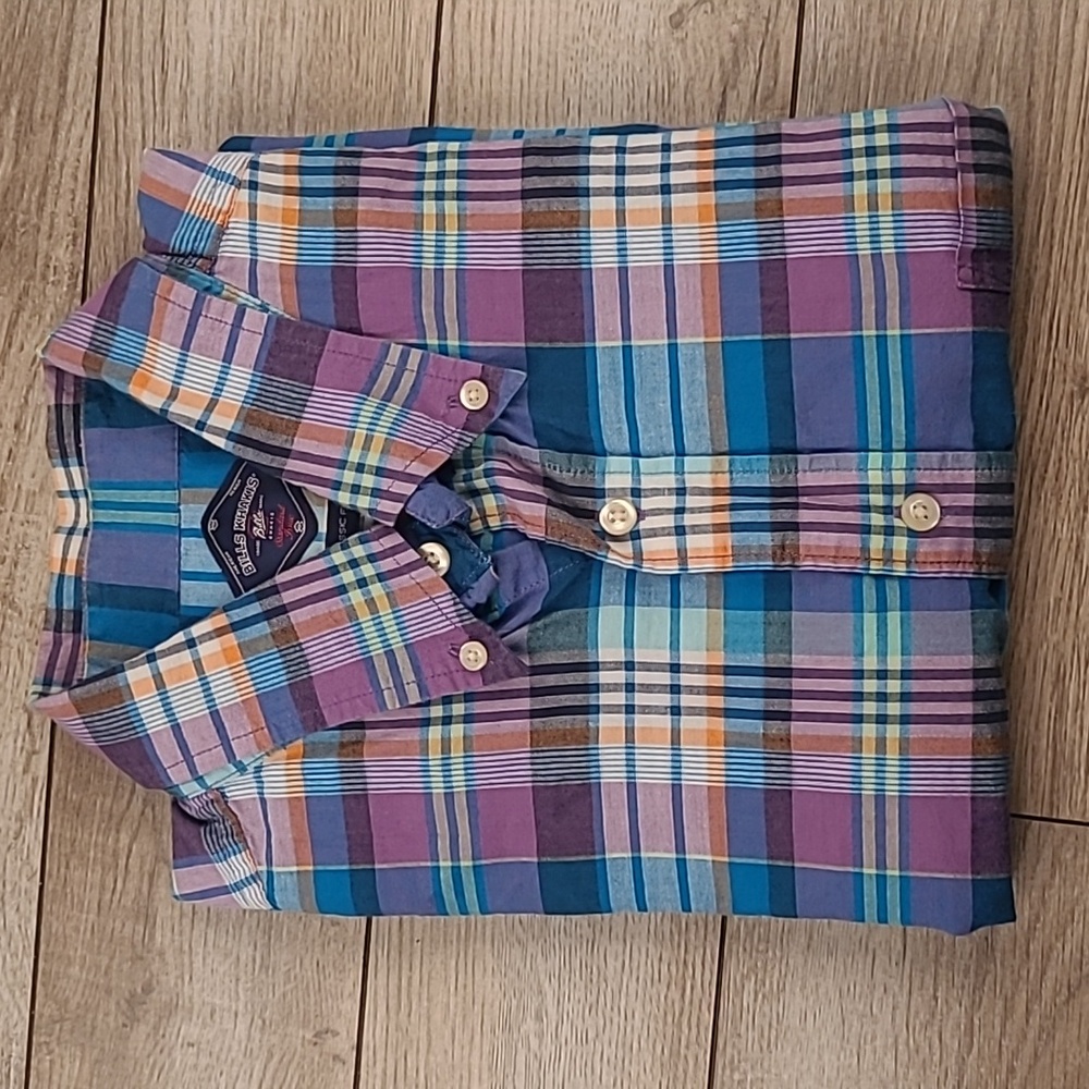 BILLS KHAKIS Purple Blue Plaid Cotton Sz XL Mens Short Sleeve Casual Shirt